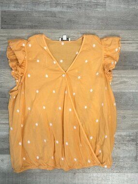 Calligraphie Light Orange Embroidered Short Sleeve Slightly Cropped Top E36